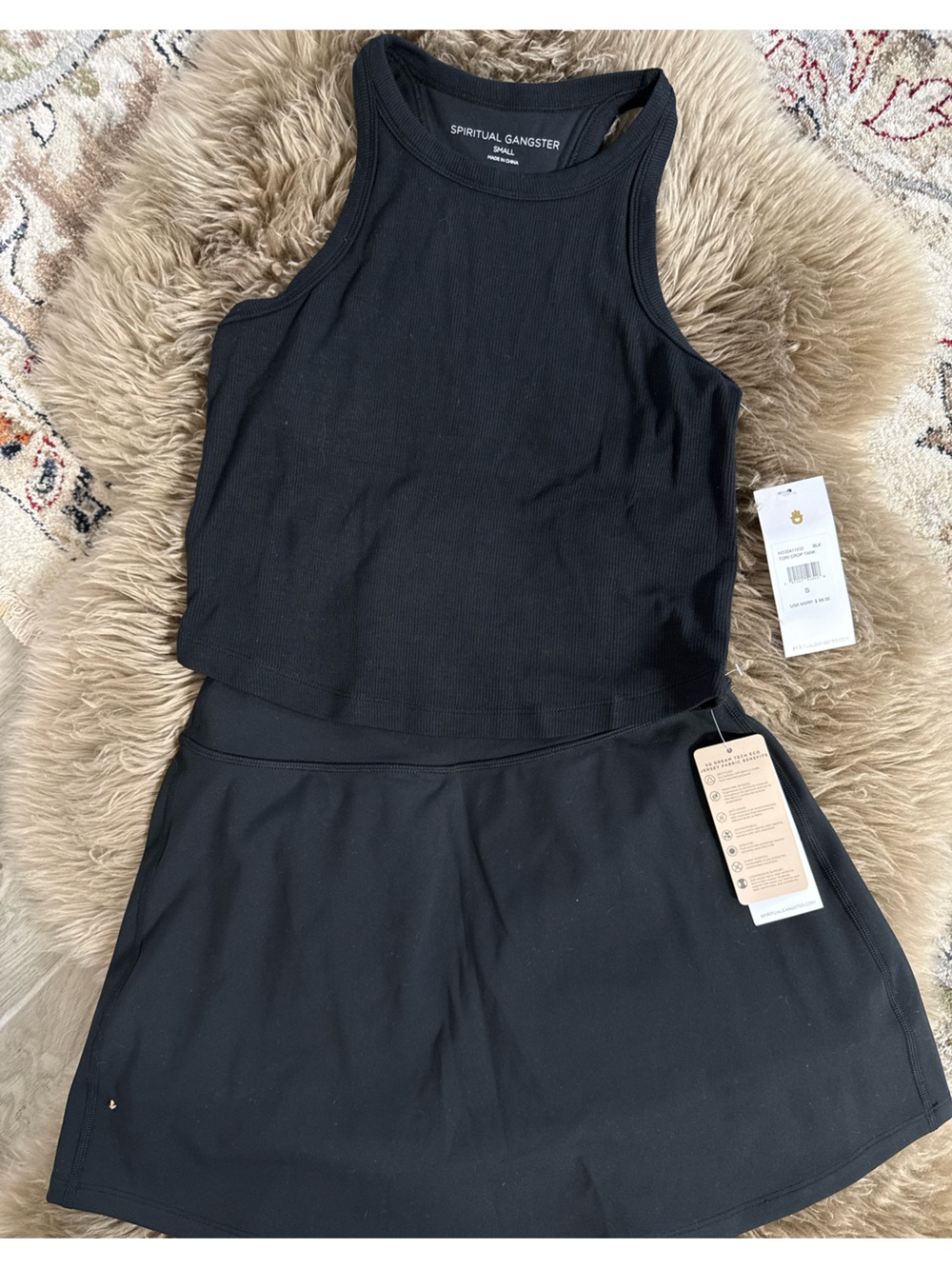 NEW Spiritual Gangster Set Small Tori Crop Tank Nyla Active Skirt Black NWT